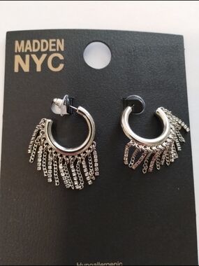 Madden NYC Silver Fringe Hoop Earrings